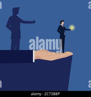 Businessman hold idea. Shadow make good decision and like the idea. Stock Vector