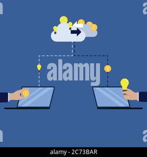 Hand send money to cloud buy idea and get the idea from the cloud exchange. Stock Vector