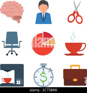 office supply stationery work business flat style icons set vector illustration Stock Vector