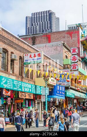 San Francisco California,Chinatown neighborhood,Grant Street,shopping shopper shoppers shop shops market buying selling,store stores business business Stock Photo