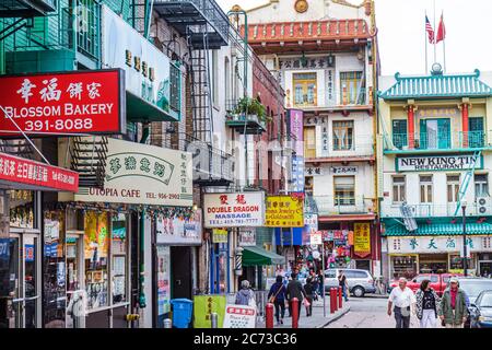 San Francisco California,Chinatown neighborhood,Waverly Place,at Washington Street,shopping shopper shoppers shop shops market markets marketplace buy Stock Photo