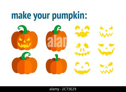 Template for Halloween pumpkin, choose the pumpkin form and face. Make your own customized design. Vector illustration for Halloween party. Stock Vector