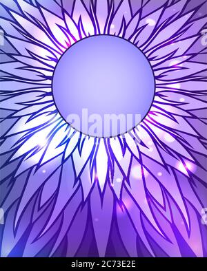 Template neon cover with doodle rays and a round frame for text and sparks. Vector template for cards, greeting cards, posters, invitation and your de Stock Vector