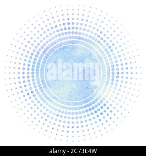 Round frame with halftone and blue watercolor background. Vector element for banners sites, design of printed products and your design Stock Vector