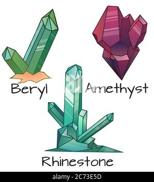 Set of different colored cartoon crystals. Vector elements for your creativity Stock Vector