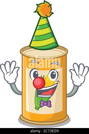 smiley clown corn tin cartoon character design concept Stock Vector