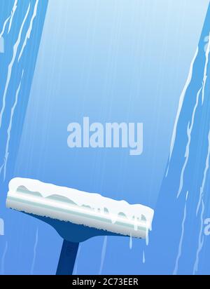 Flat illustration brushes for washing windows with a brilliant track and foam. Vector element for your design and infographics Stock Vector