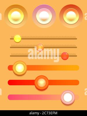Set of multicolored buttons and varios sliders. Vector element for web sites, banners and your design Stock Vector