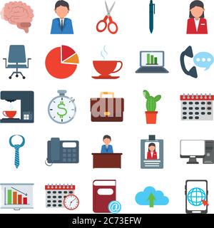 office supply stationery work business flat style icons set vector illustration Stock Vector