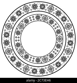 Set of black and white round frame  with stylized ethnic embroidery.  Vector element for design of cards, invitations, banners and your creativity Stock Vector