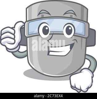 Welding mask cartoon character design showing OK finger Stock Vector
