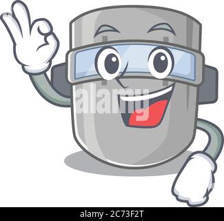 Welding mask mascot design style showing Okay gesture finger Stock Vector