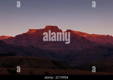 Drakensberg, Champagne Castle mountain, morning glow, Giants Castle Game Reserve, Uthukela District, KwaZulu-Natal Province, South Africa, Africa Stock Photo