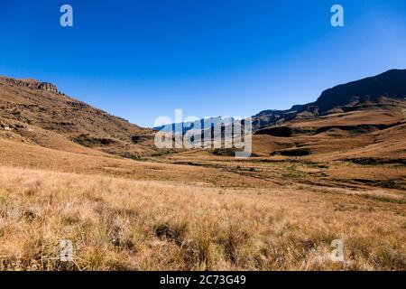 Drakensberg, view of mountains and Lesotho, at Sani Pass Road, Mkhomazi Wilderness area, KwaZulu-Natal, South Africa, Africa Stock Photo