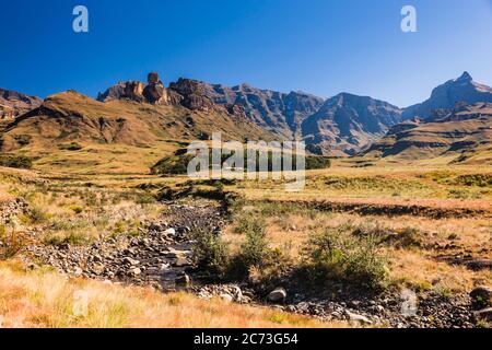 Drakensberg, View of mountains (Rhino Horn Peak), Garden Castle,  Mkhomazi Wilderness area, KwaZulu-Natal, South Africa, Africa Stock Photo