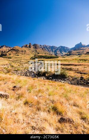 Drakensberg, View of mountains (Rhino Horn Peak), Garden Castle,  Mkhomazi Wilderness area, KwaZulu-Natal, South Africa, Africa Stock Photo