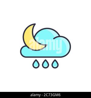 Cloud rain and moon vector icon symbol weather isolated on white background Stock Vector