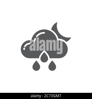Cloud rain and moon vector icon symbol weather isolated on white background Stock Vector
