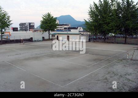 Tennis court with sand surface in Beppu, Japan. Taken in June 2019. Stock Photo