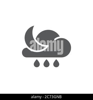 Cloud rain and moon vector icon symbol weather isolated on white background Stock Vector
