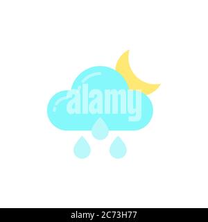 Cloud rain and moon vector icon symbol weather isolated on white background Stock Vector