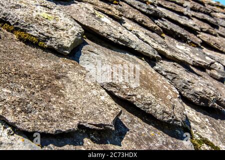 Traditional slate roof in Auvergne, Regional Nature Park of Volcans d'Auvergne, France Stock Photo