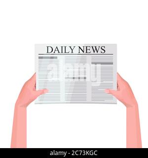 human hands holding newspaper reading daily news press mass media concept isolated vector illustration Stock Vector