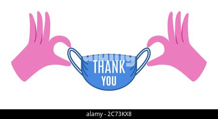 Thank you for cooperation and wearing mask, sticker or badge design Stock Vector