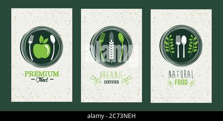 premium and healthy food poster with set icons vector illustration design Stock Vector