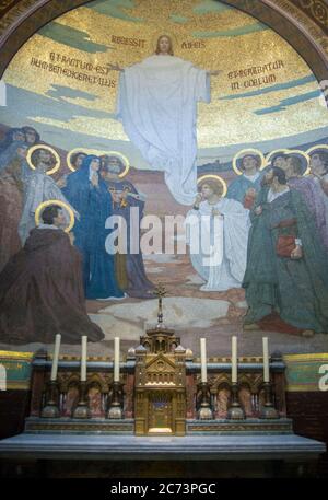 Apr 28. 2014 Lourdes France Jesus Christ' Ascension. Monumental mosaic murals adorn the interior of Rosary Basilica. Stock Photo
