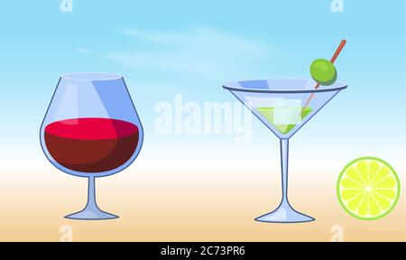 mock up illustration of mocktail glasses on abstract background Stock Vector