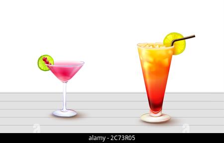 mock up illustration of mocktail glasses on abstract background Stock Vector
