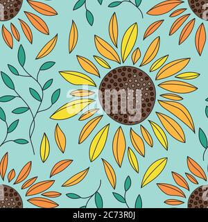 Download Sunflowers field seamless vector pattern for fabric ...