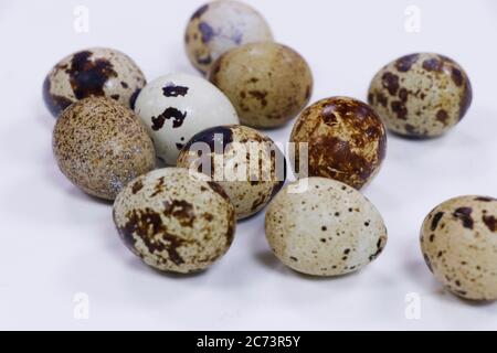 fresh quail eggs isolated on white background Stock Photo