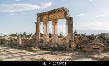 Denizli, Turkey - October 2019: Ruins of ancient city of Hierapolis in Pamukkale Stock Photo