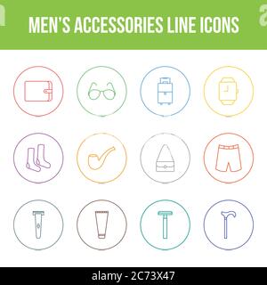 Unique men's accessories vector line icon set Stock Vector