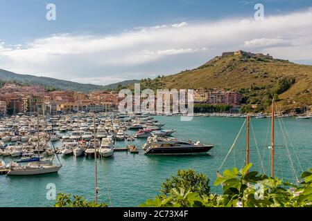 Beautiful panoramic view of the seaside village of Porto Ercole, Argentario, Italy Stock Photo