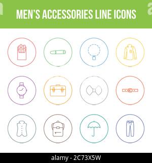 Unique men's accessories vector line icon set Stock Vector
