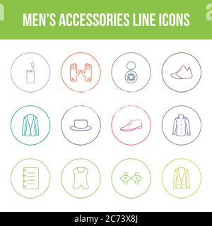Unique men's accessories vector line icon set Stock Vector