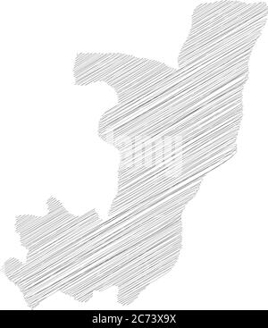 Republic of the Congo sketch scribble map drawn on checkered school ...