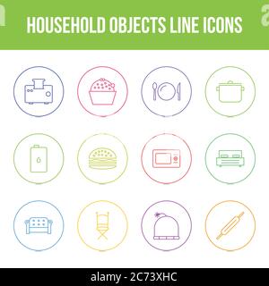 Unique household objects vector line icon set Stock Vector