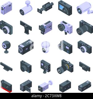 Camcorder icons set, isometric style Stock Vector