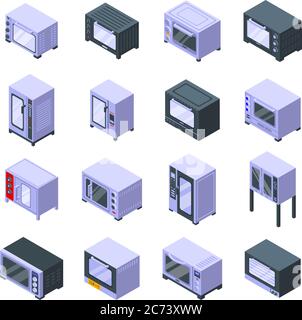 Convection oven icons set, isometric style Stock Vector