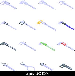 Calipers icons set, isometric style Stock Vector
