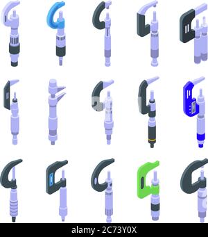 Micrometer icons set, isometric style Stock Vector