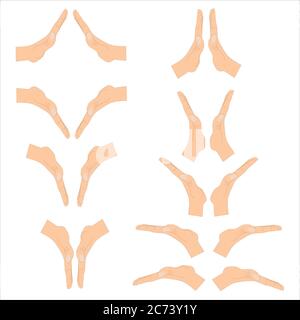 Various gestures of human hands isolated on a white background. Vector flat illustration of female hands in different situations. Vector design Stock Vector