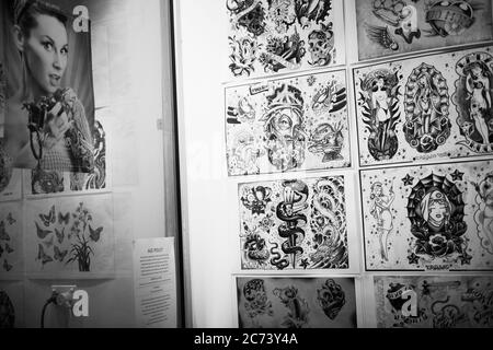 What goes on in Tattoo World, a tattoo parlour in Sydney Australia. Stock Photo