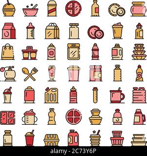 Plastic tableware icons set vector flat Stock Vector