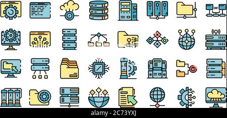 Data center icons set vector flat Stock Vector