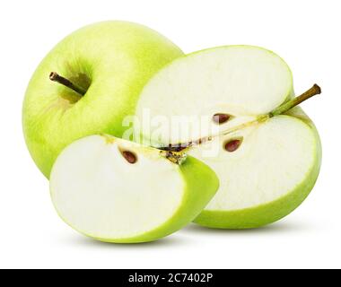 three green apple sliced isolated on a white background with clipping path Stock Photo